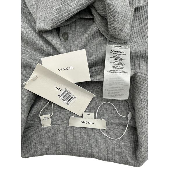 Vince Rib Long Sleeve Grey Cotton Collared Polo Size S / Petite - Picture 4 of 4